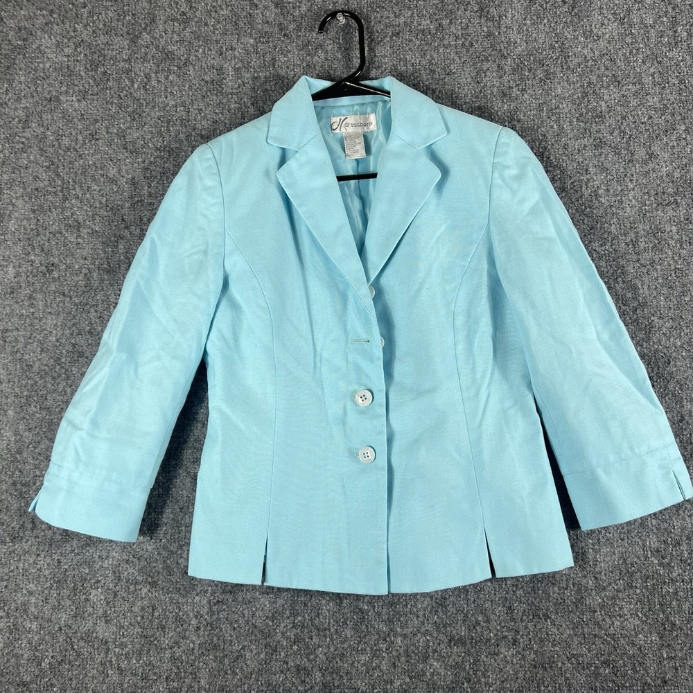 DressBarn Womens Size 4 Aqua Blue Blazer Career Office Jacket 3 Button Lined